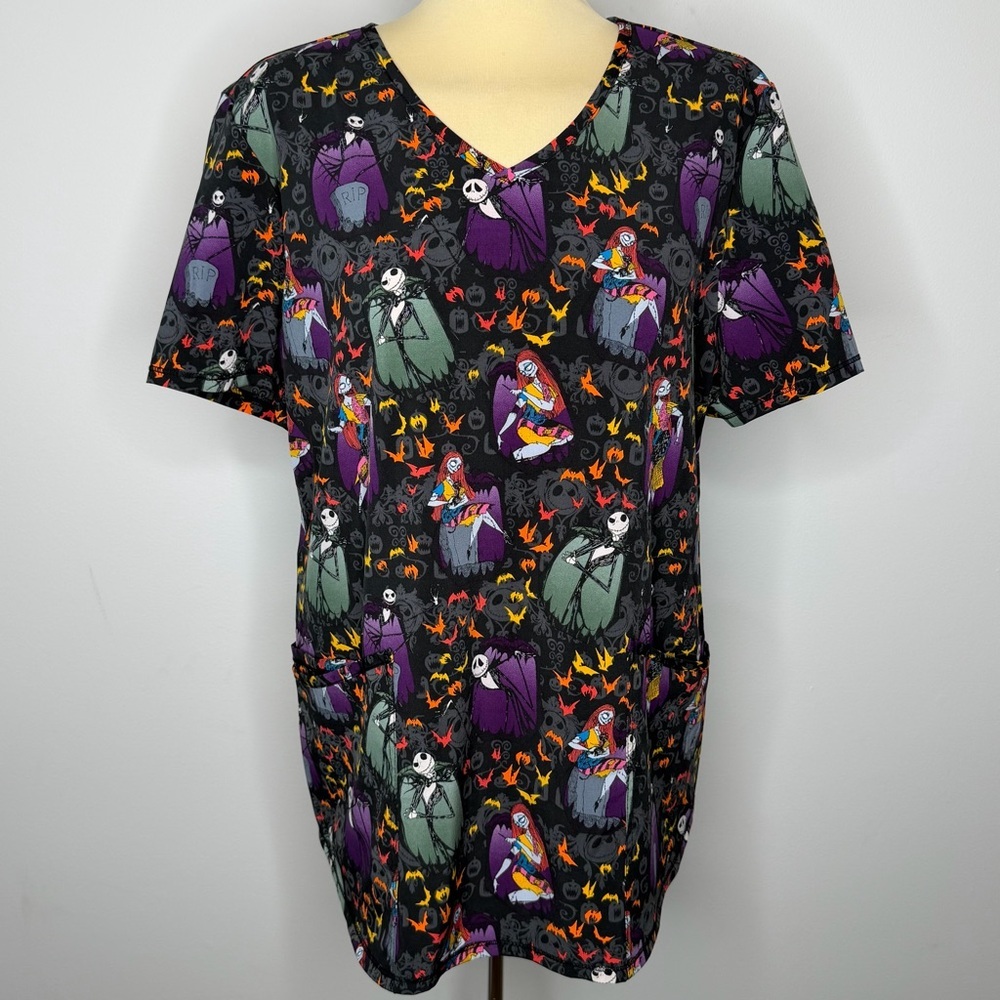 Disney Nightmare Before Christmas Print Scrub Top